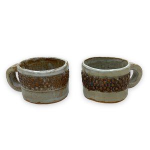 Studio Art Pottery Cup Mug Signed Ceramic Signed BMJ Stoneware Artist Set of 2